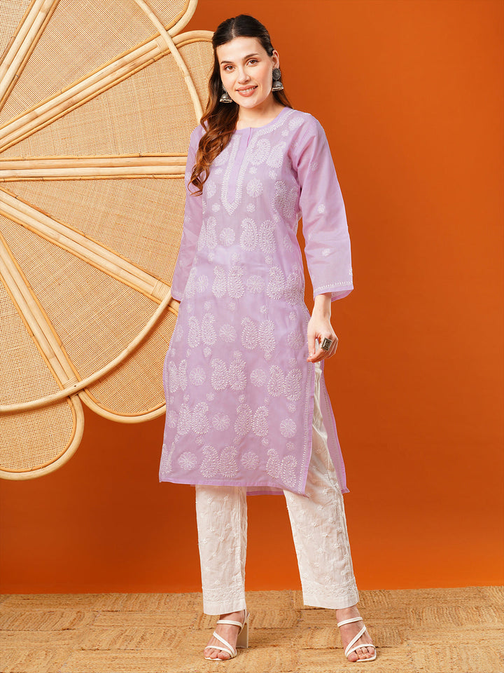 Lavender-Cotton-Embroidered-Chikankari-Kurta-Only