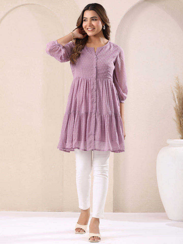 Lavender Dobby Chiffon Self Design Tiered Tunic Only