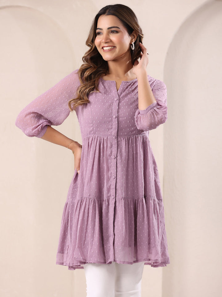 Lavender Dobby Chiffon Self Design Tiered Tunic Only