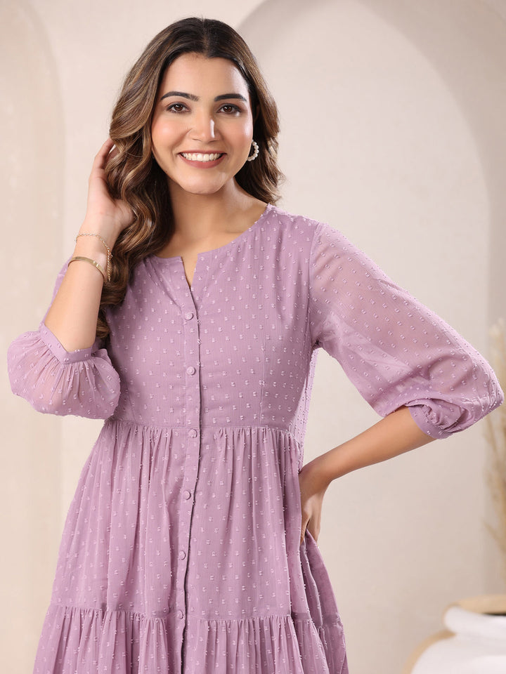 Lavender Dobby Chiffon Self Design Tiered Tunic Only
