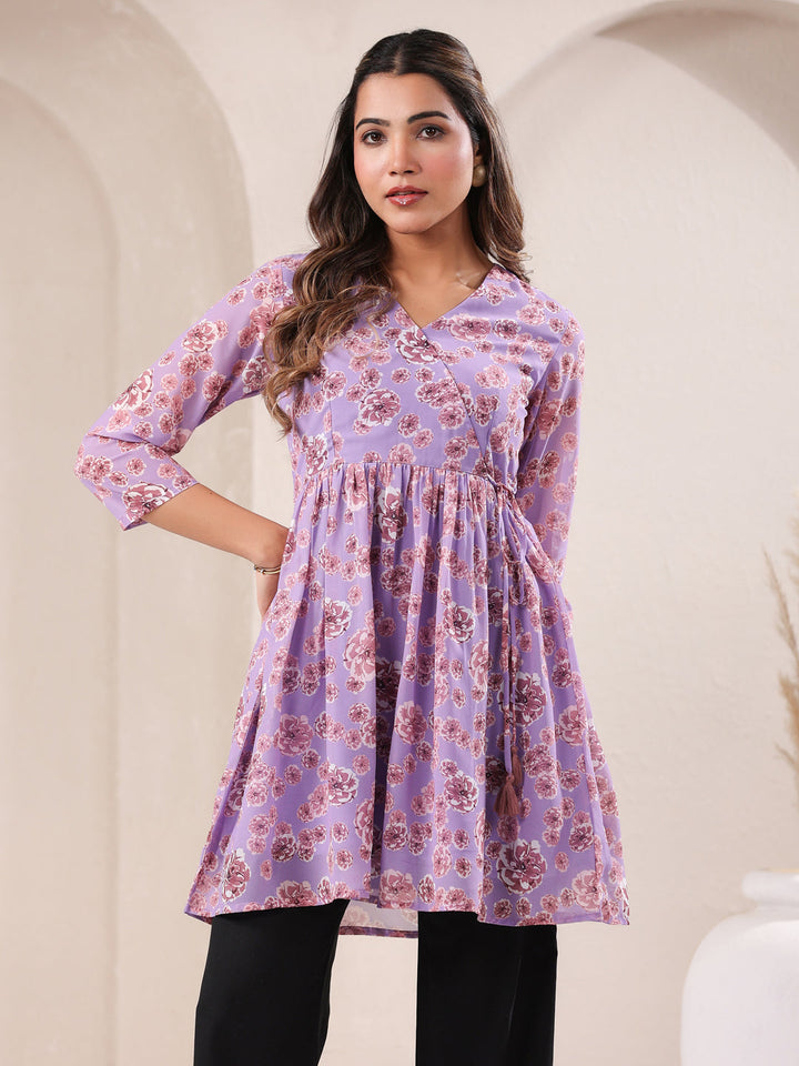 Lavender Georgette All-Over Floral A-Line Tunic Only