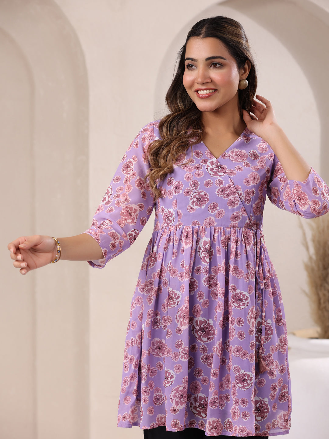 Lavender Georgette All-Over Floral A-Line Tunic Only