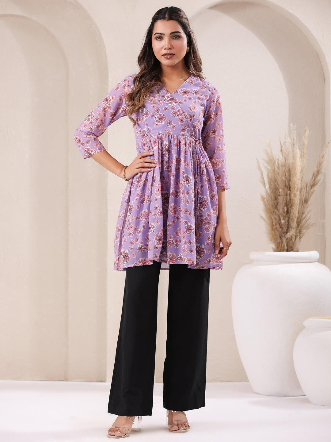 Lavender Georgette All-Over Floral A-Line Tunic Only