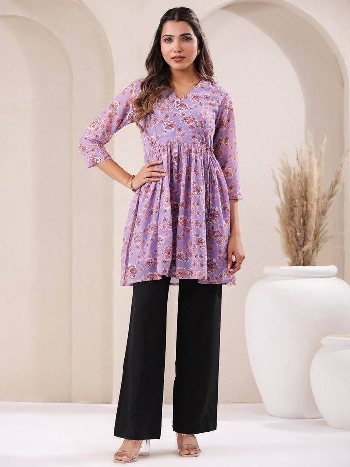 Lavender Georgette All-Over Floral A-Line Tunic Only