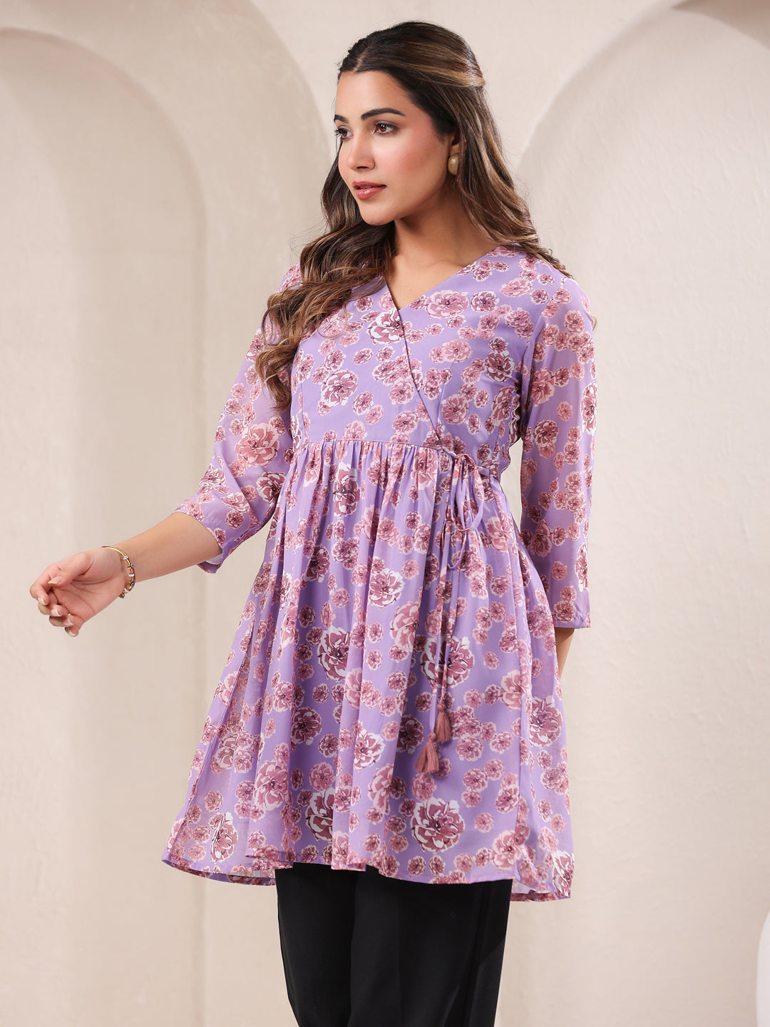 Lavender Georgette All-Over Floral A-Line Tunic Only