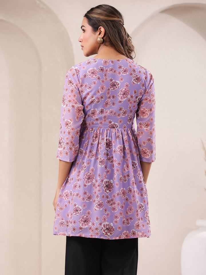 Lavender Georgette All-Over Floral A-Line Tunic Only