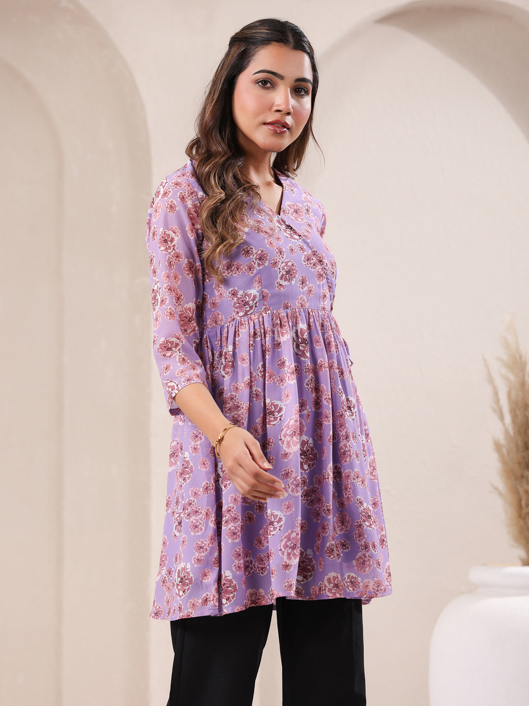 Lavender Georgette All-Over Floral A-Line Tunic Only