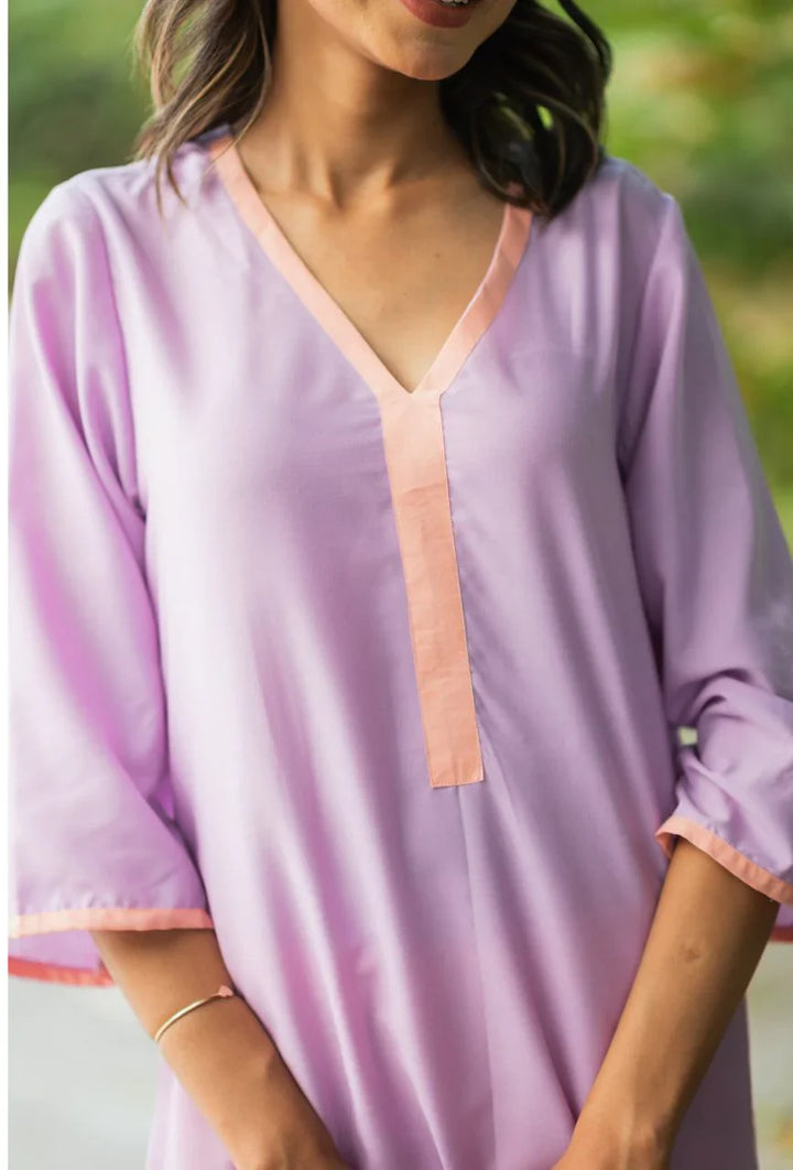 Lavender-Lizzy-Bizzy Cotton-Color-Blocking-2-Piece-Kurta-Set