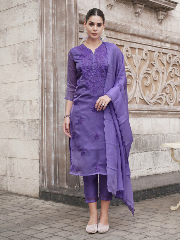 Lavender-Organza-Embroidery-Round-Neck-Straight-3-Piece-Kurta-Set