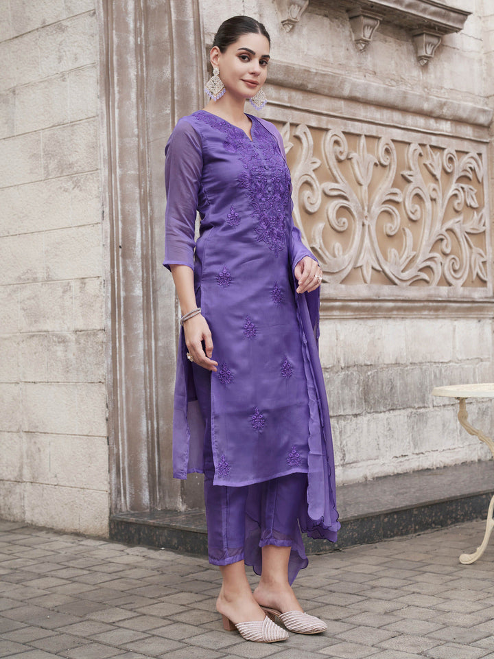 Lavender-Organza-Embroidery-Round-Neck-Straight-3-Piece-Kurta-Set