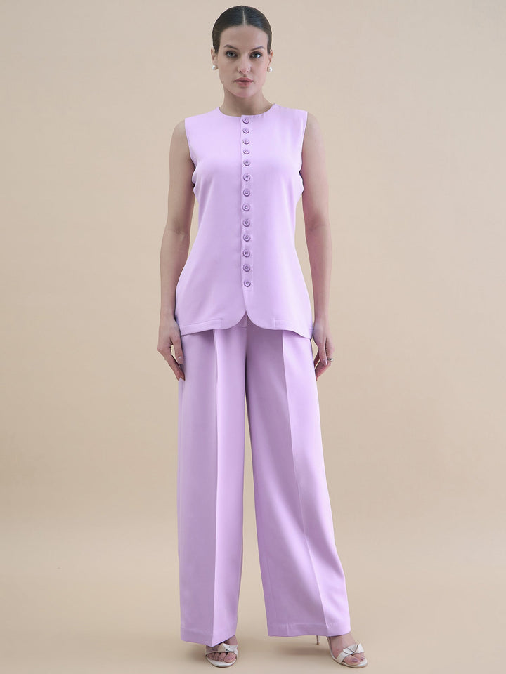 Lavender-Polyester-Waistcoat-With-Loose-Fit-Trouser-Set