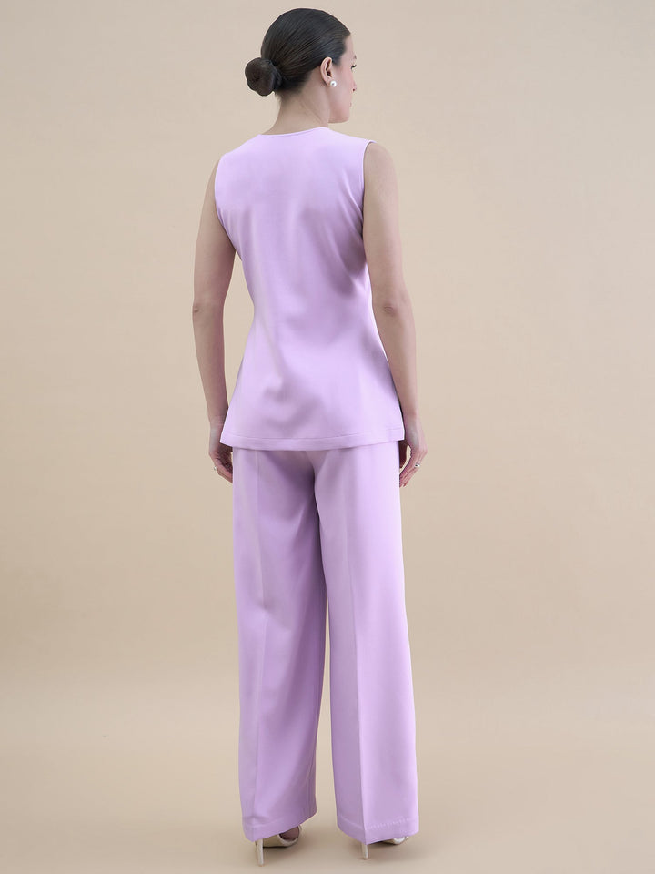 Lavender-Polyester-Waistcoat-With-Loose-Fit-Trouser-Set
