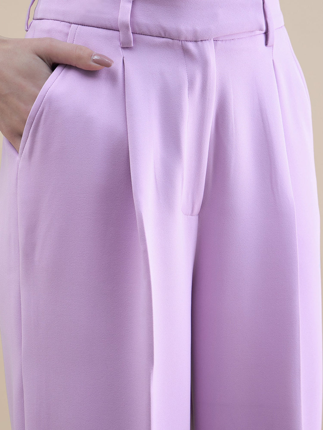Lavender-Polyester-Waistcoat-With-Loose-Fit-Trouser-Set