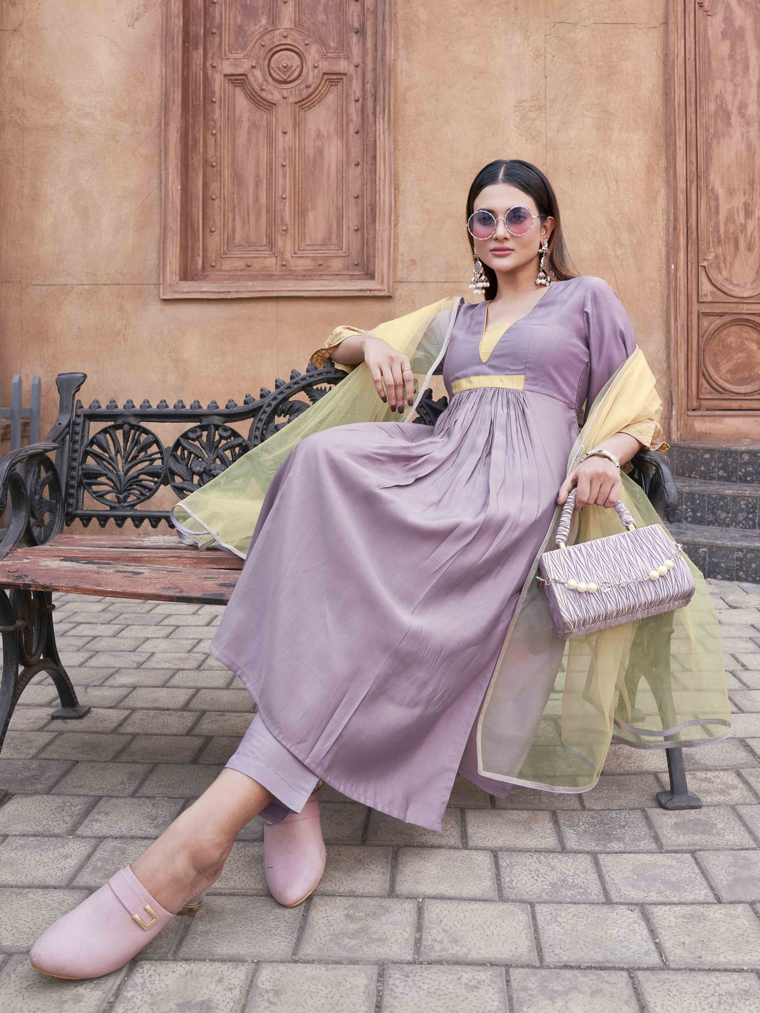 Lavender-Silk-Blend-Embroidered-Flared-3-Piece-Kurta-Set