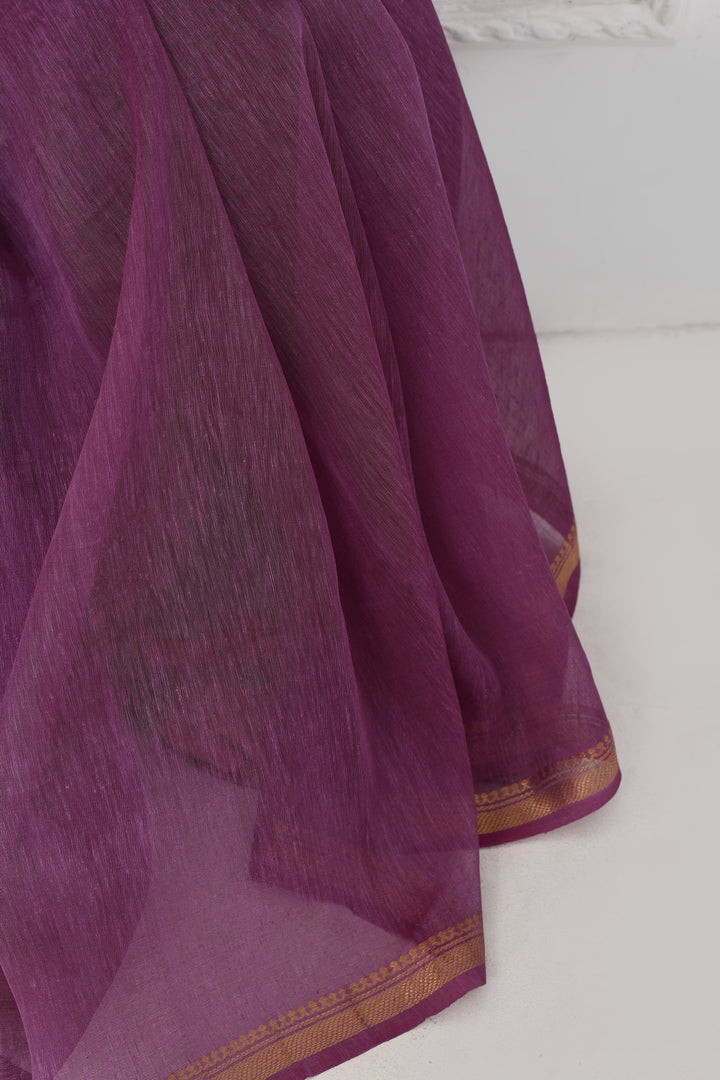 Lavender-Tussar-Linen-Handloom-Saree-With-Embroidered-Blouse