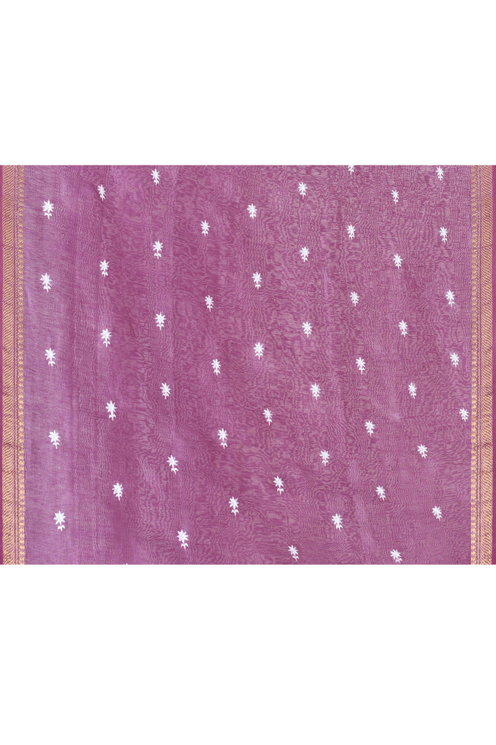 Lavender-Tussar-Linen-Handloom-Saree-With-Embroidered-Blouse