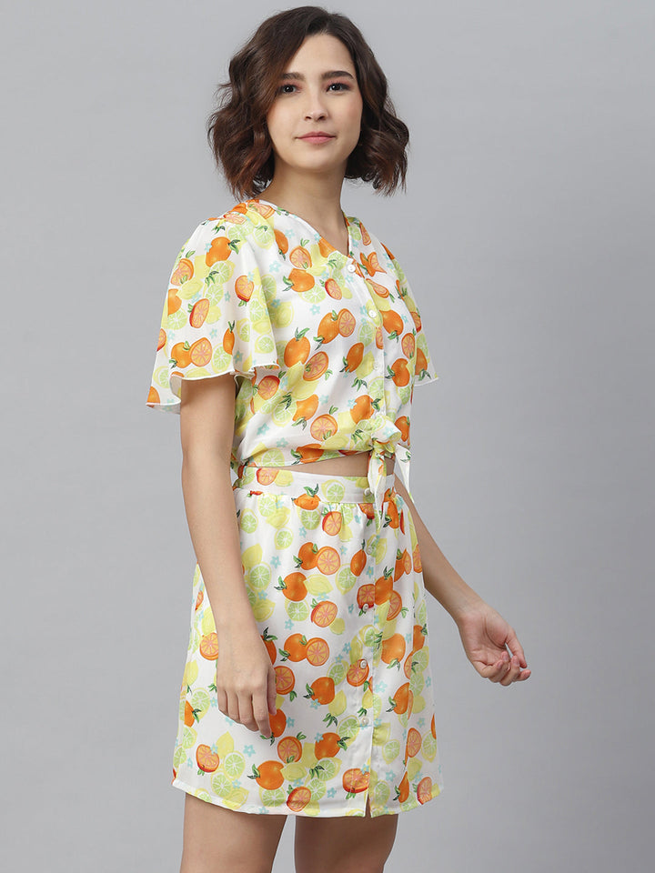 Lemon-Orange-Polyester-Printedtie-Knot-Top-&-Attached-Skirt