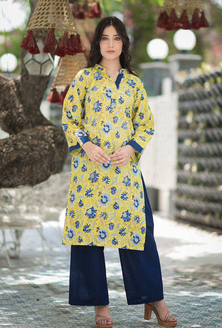 Lemon-Yellow-Cotton-Fuzz-Hand-Block-Print-Kurta