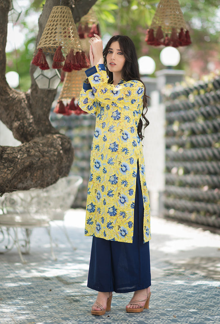 Lemon-Yellow-Cotton-Fuzz-Hand-Block-Print-Kurta