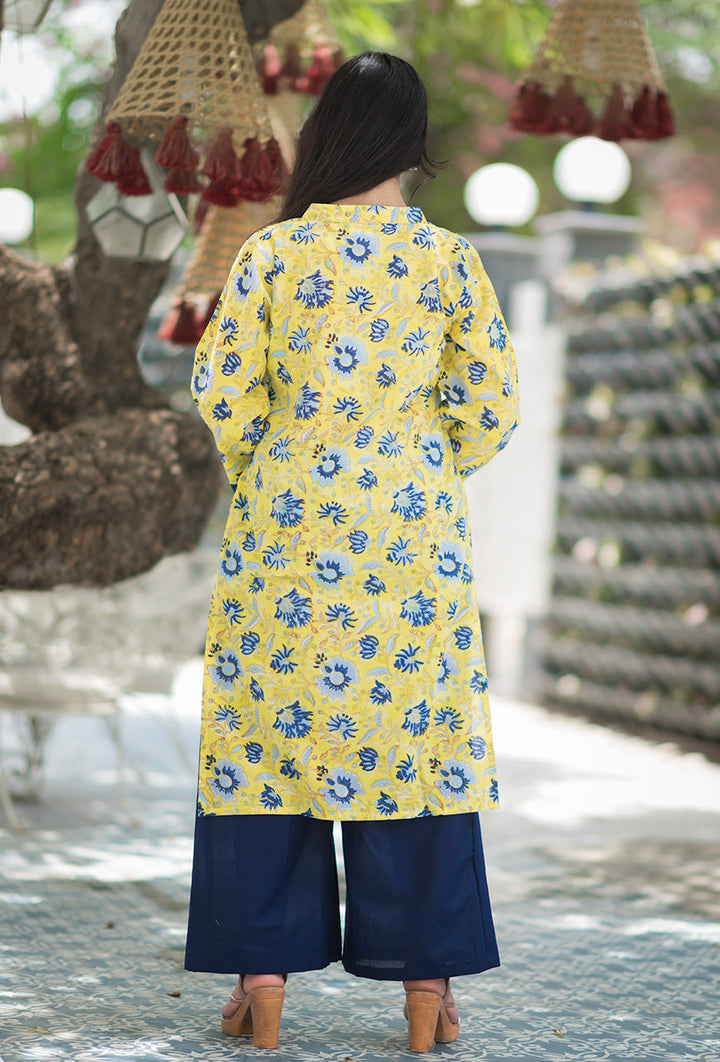 Lemon-Yellow-Cotton-Fuzz-Hand-Block-Print-Kurta