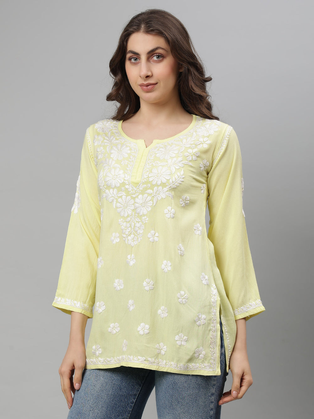 Lemon-Rayon-Lucknowi-Chikankari-Tunic-ONLY
