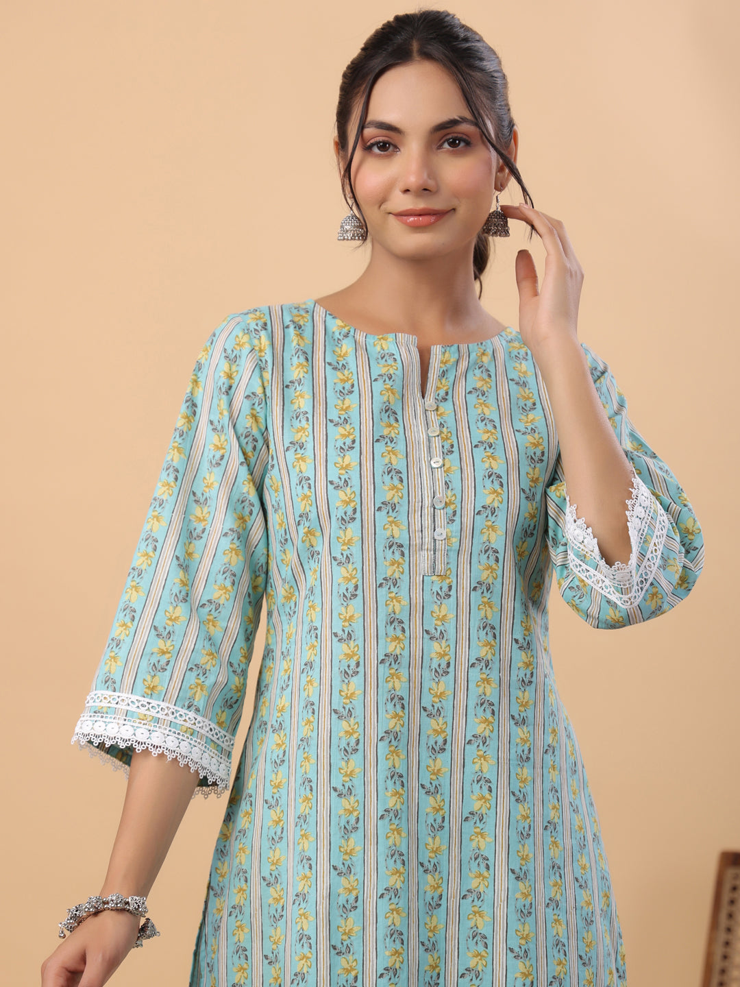 Light-Blue-Cambric-Floral-Regular-2-Piece-Kurta-Set