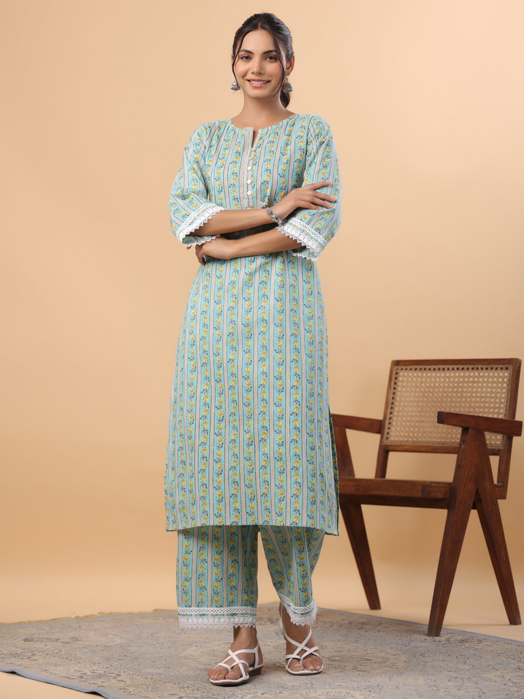 Light-Blue-Cambric-Floral-Regular-2-Piece-Kurta-Set