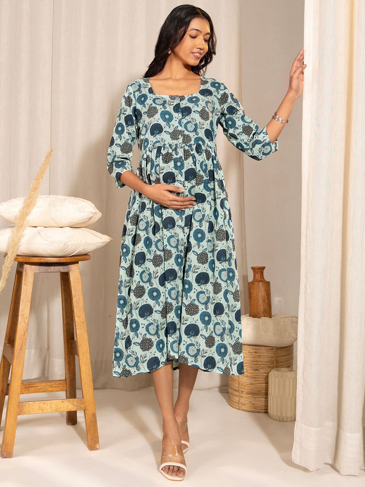 Light-Blue-Cotton-Floral-Printed-Dress