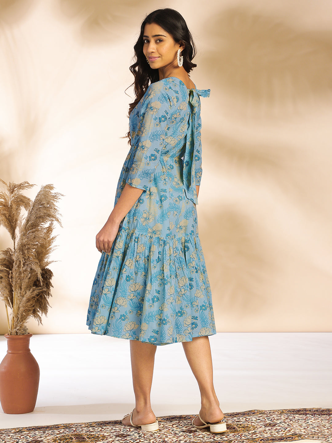ZERESOUQ-Light-Blue-Cotton-Floral-Printed-Square-Neck-Dress