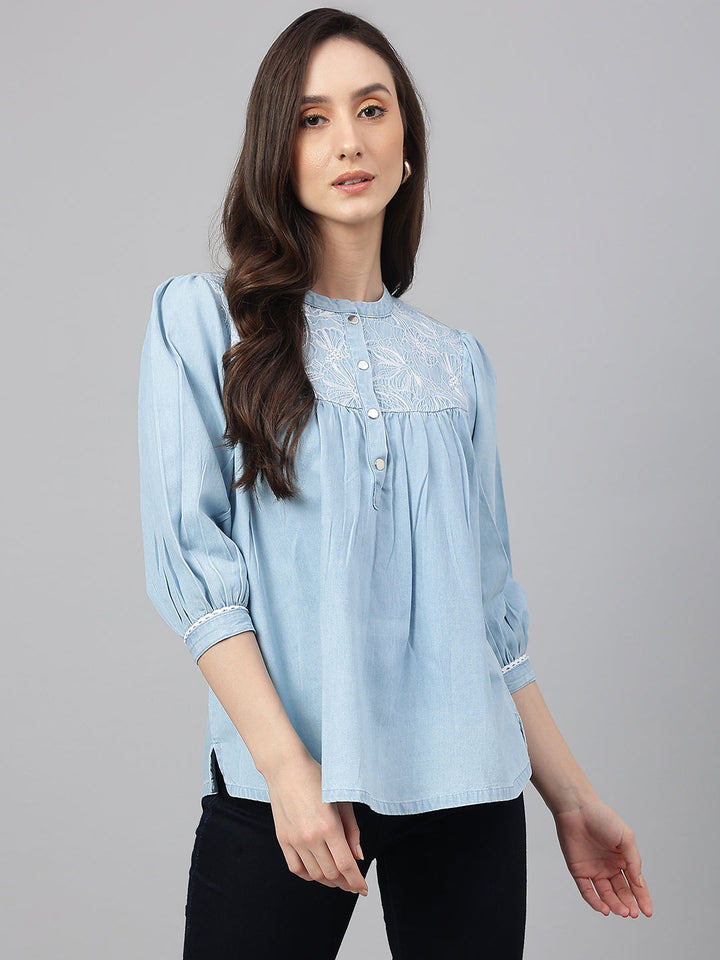 Light-Blue-Denim-Embroidered-Flared-Top