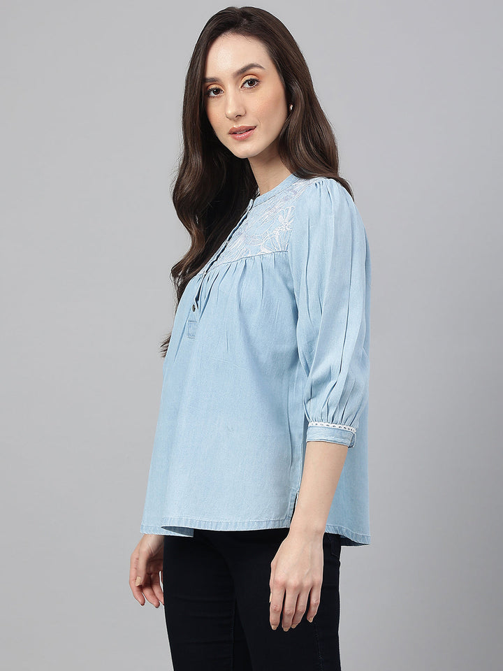 Light-Blue-Denim-Embroidered-Flared-Top