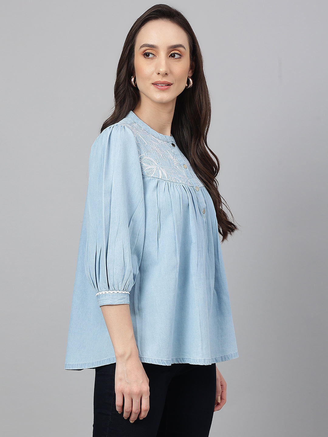 Light-Blue-Denim-Embroidered-Flared-Top