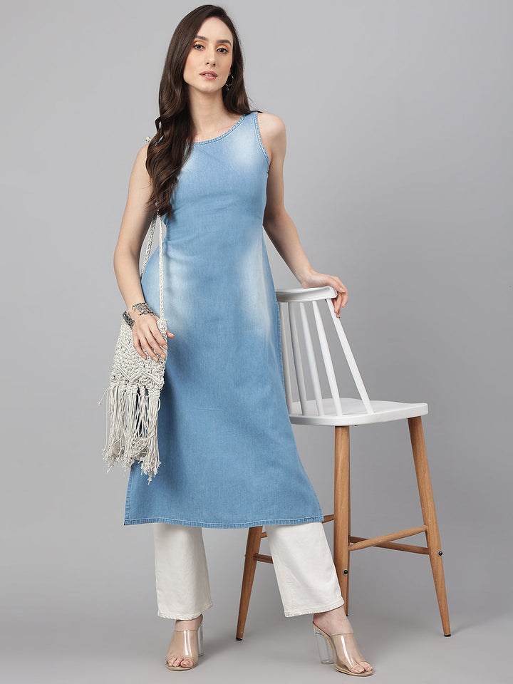 Light-Blue-Denim-Solid-Straight-Kurta