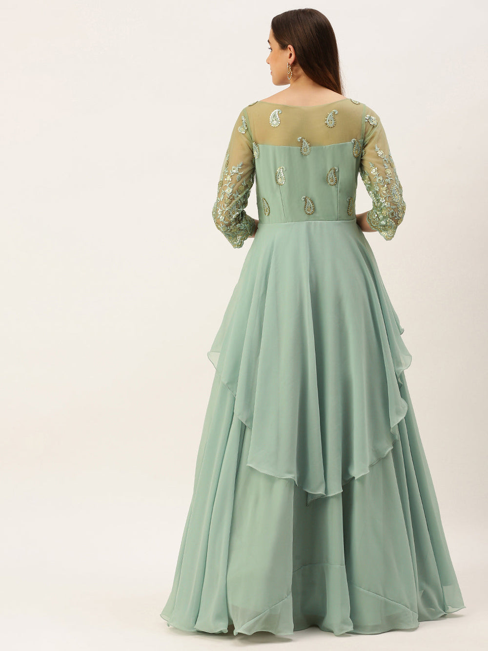 Light-Blue-Embroidered-&-Green-Layered-Gown