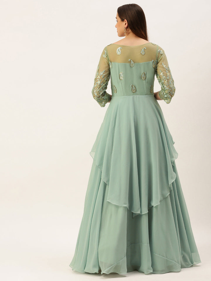 Light-Blue-Embroidered-&-Green-Layered-Gown