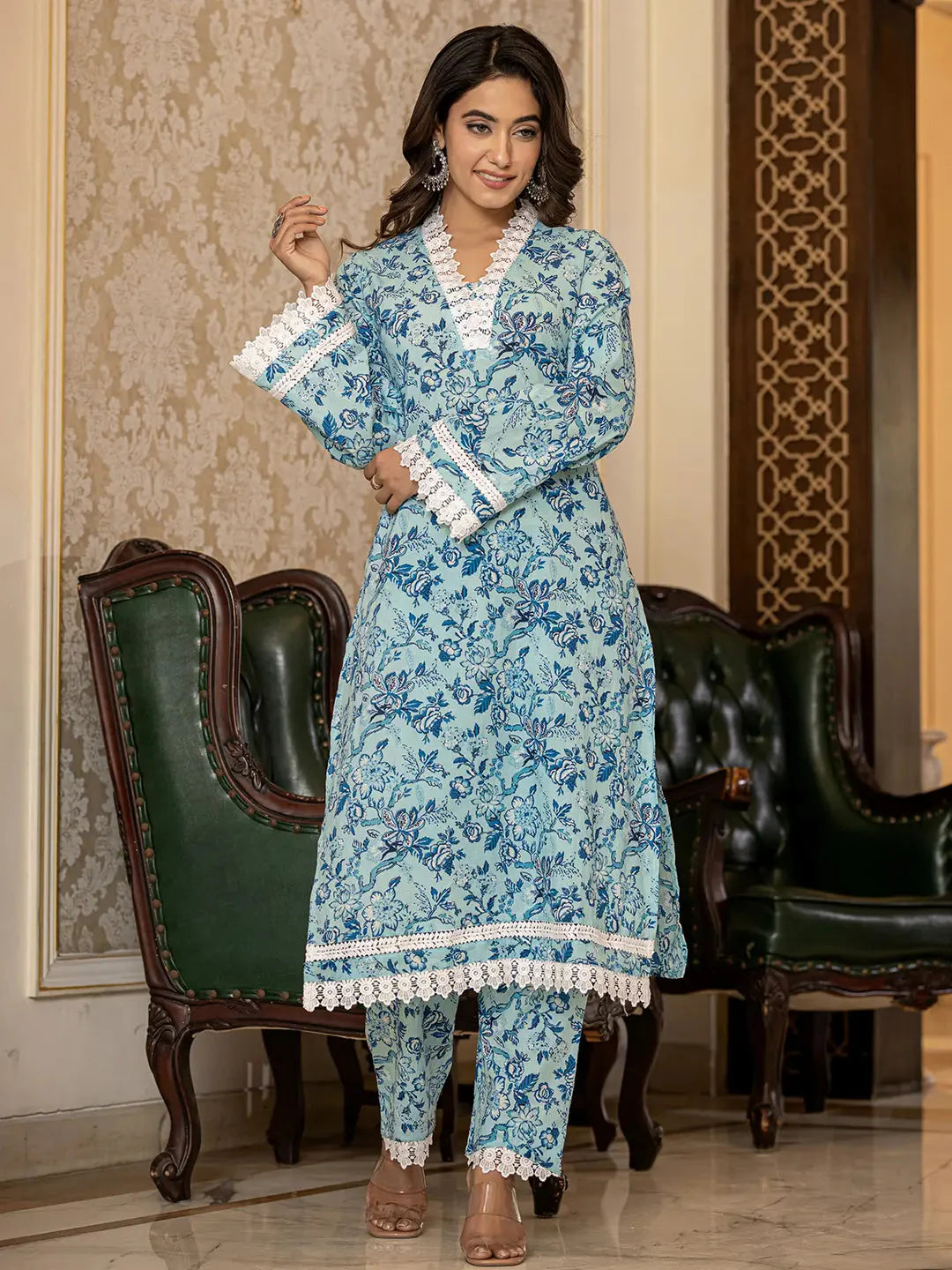 Light-Blue-Cotton-Floral-Print-Straight-3-Piece-Kurta-Set