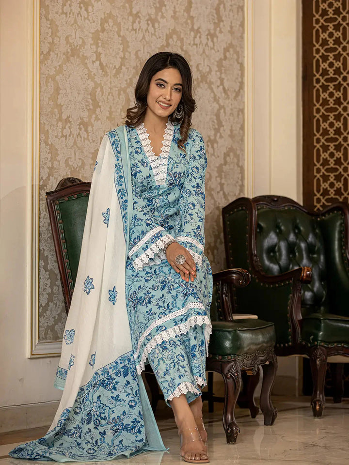 Light-Blue-Cotton-Floral-Print-Straight-3-Piece-Kurta-Set