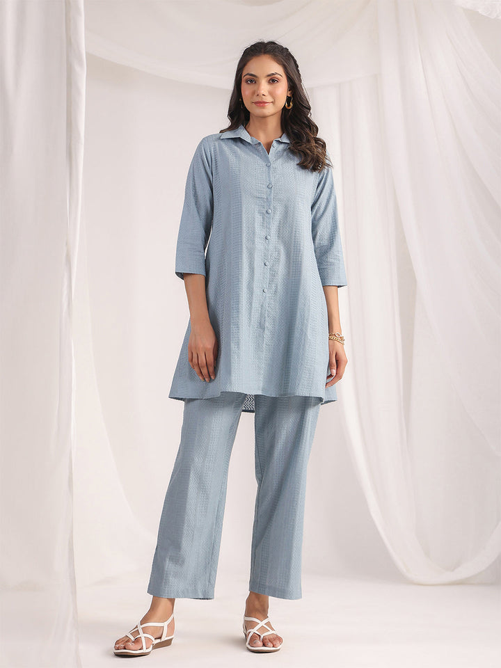 Light-Blue-Jacquard-Shirt-Co-Ord-set