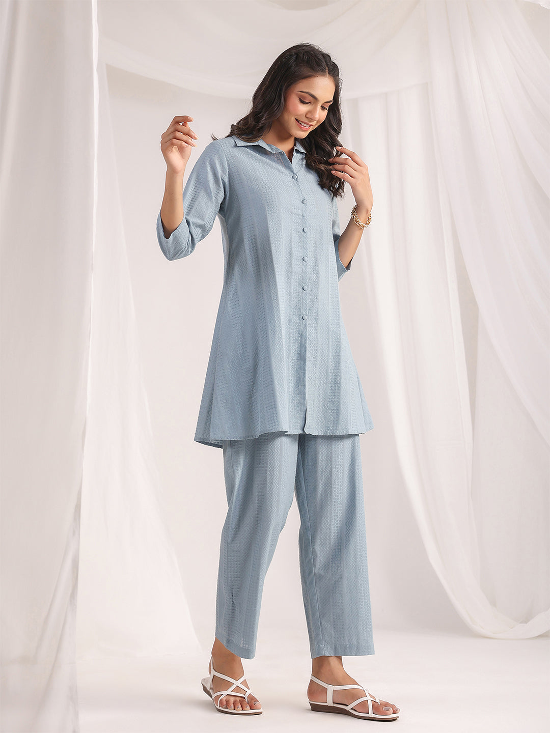 Light-Blue-Jacquard-Shirt-Co-Ord-set