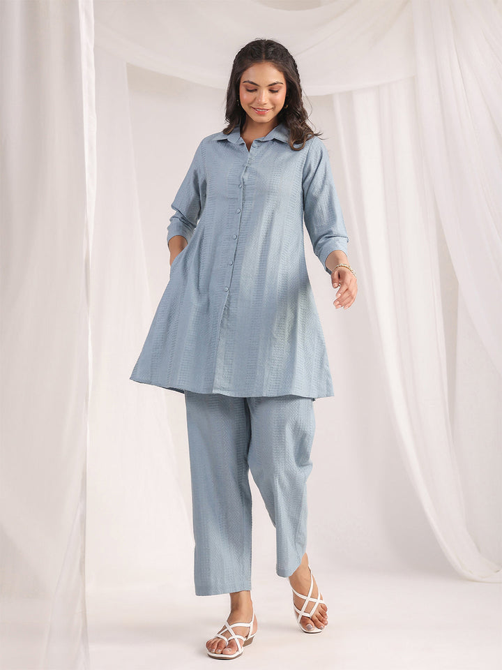 Light-Blue-Jacquard-Shirt-Co-Ord-set