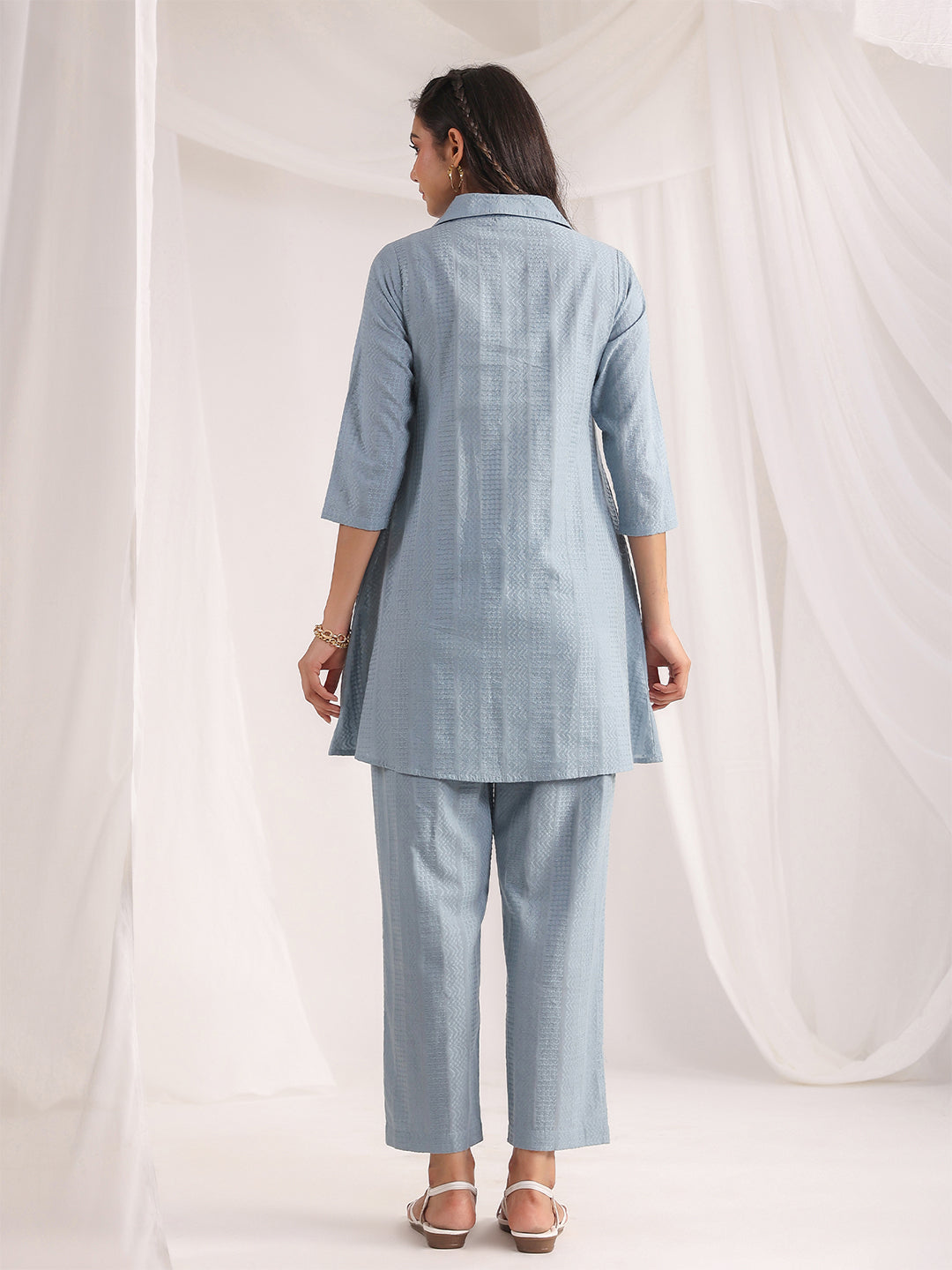 Light-Blue-Jacquard-Shirt-Co-Ord-set