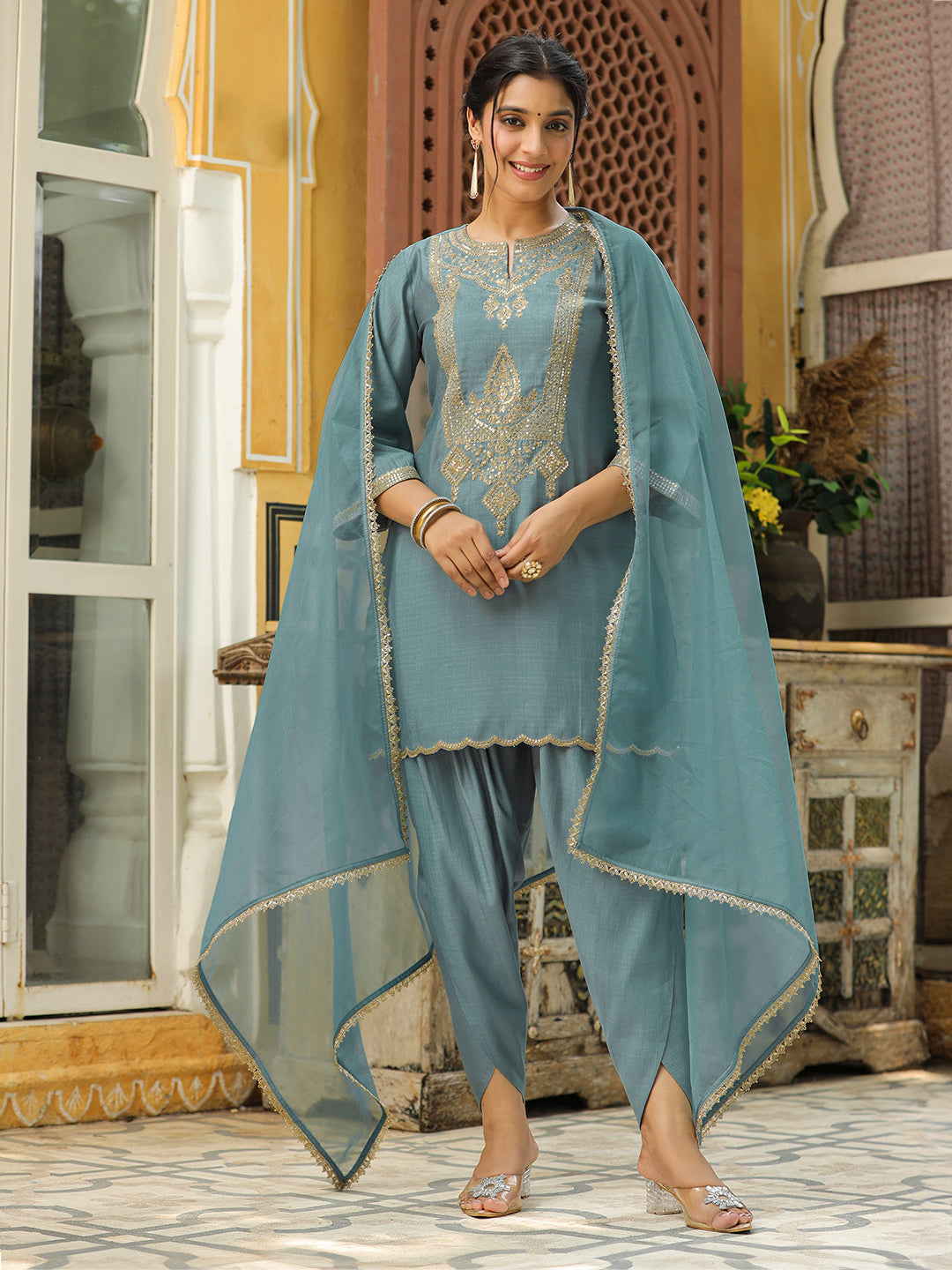 Light-Blue-Silk-Blend-Solid-3-Piece-Kurta-Set