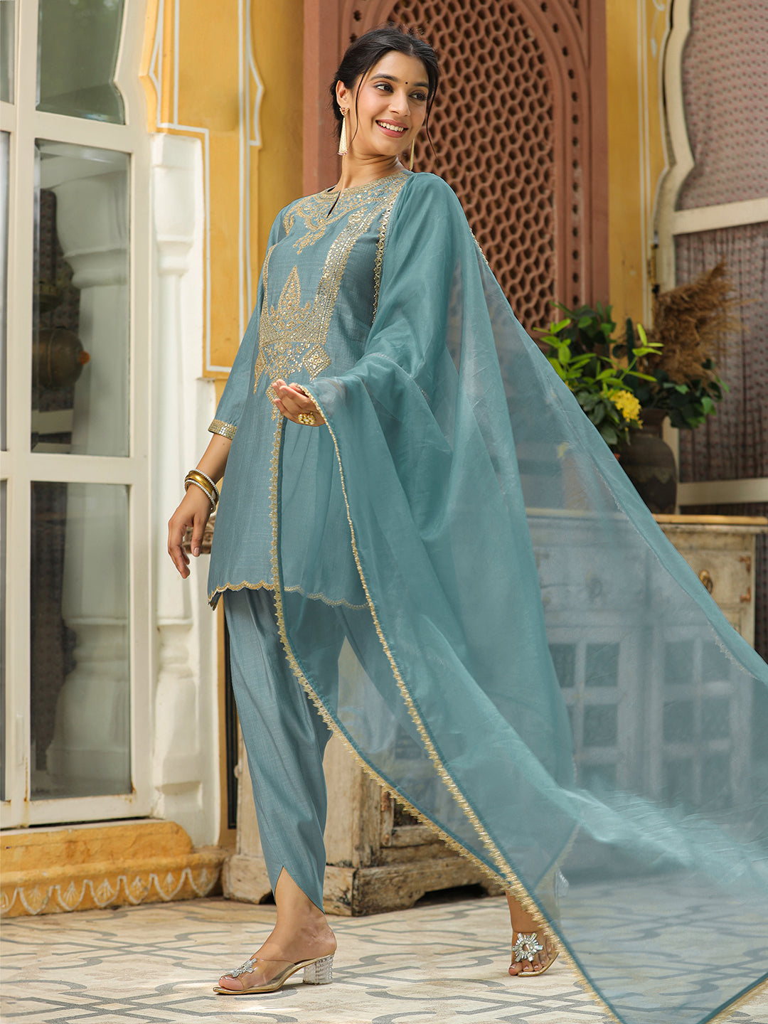 Light-Blue-Silk-Blend-Solid-3-Piece-Kurta-Set