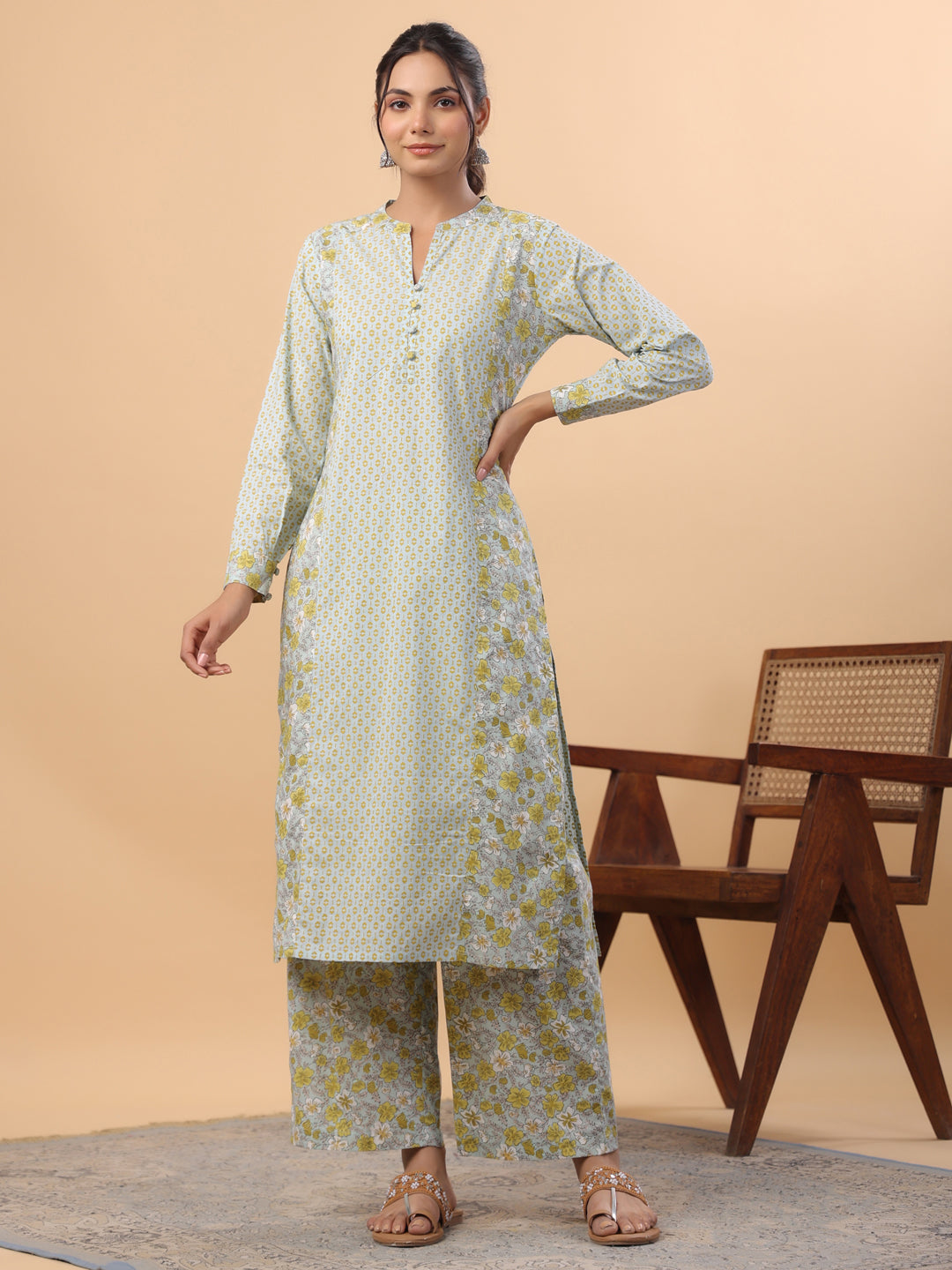 ZERESOUQ-Light-Blue-&-Aqua-Cambric-Regular-2-Piece-Kurta-Set