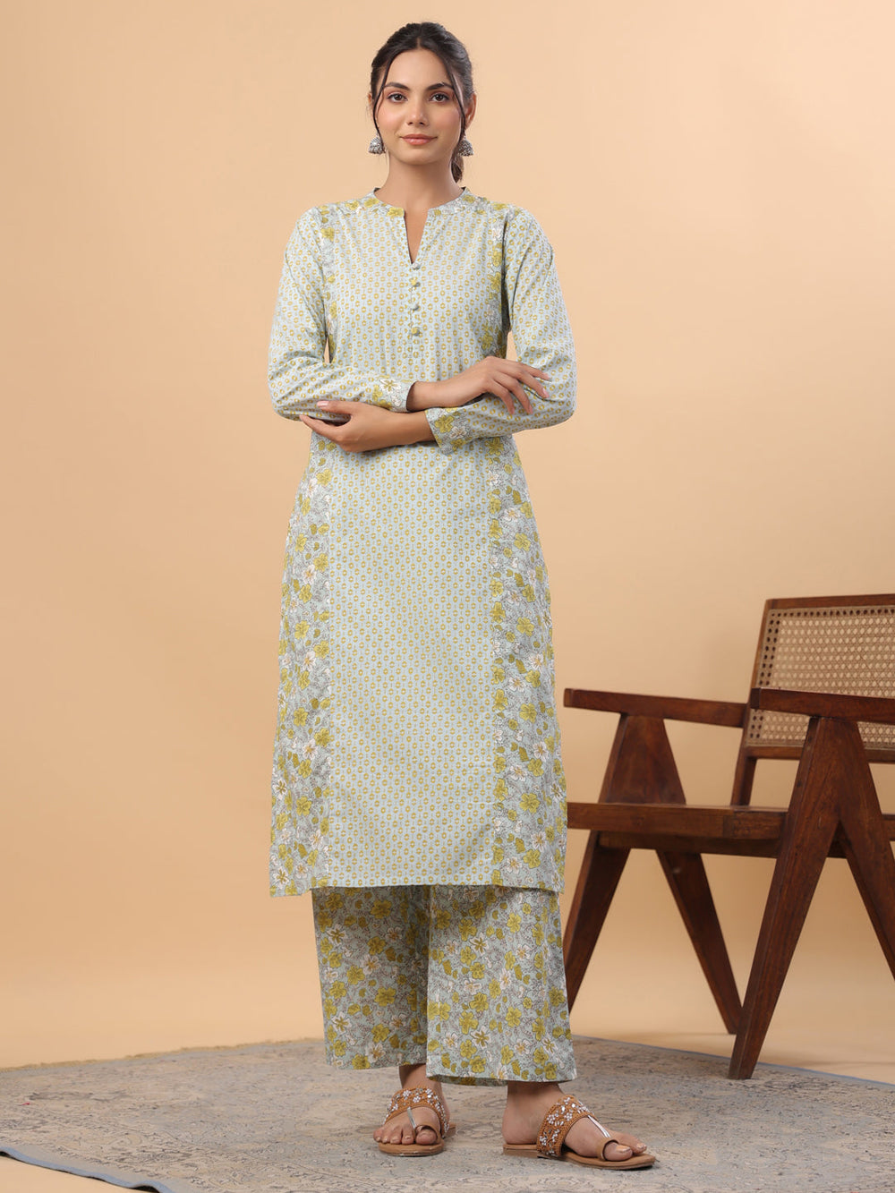 ZERESOUQ-Light-Blue-&-Aqua-Cambric-Regular-2-Piece-Kurta-Set