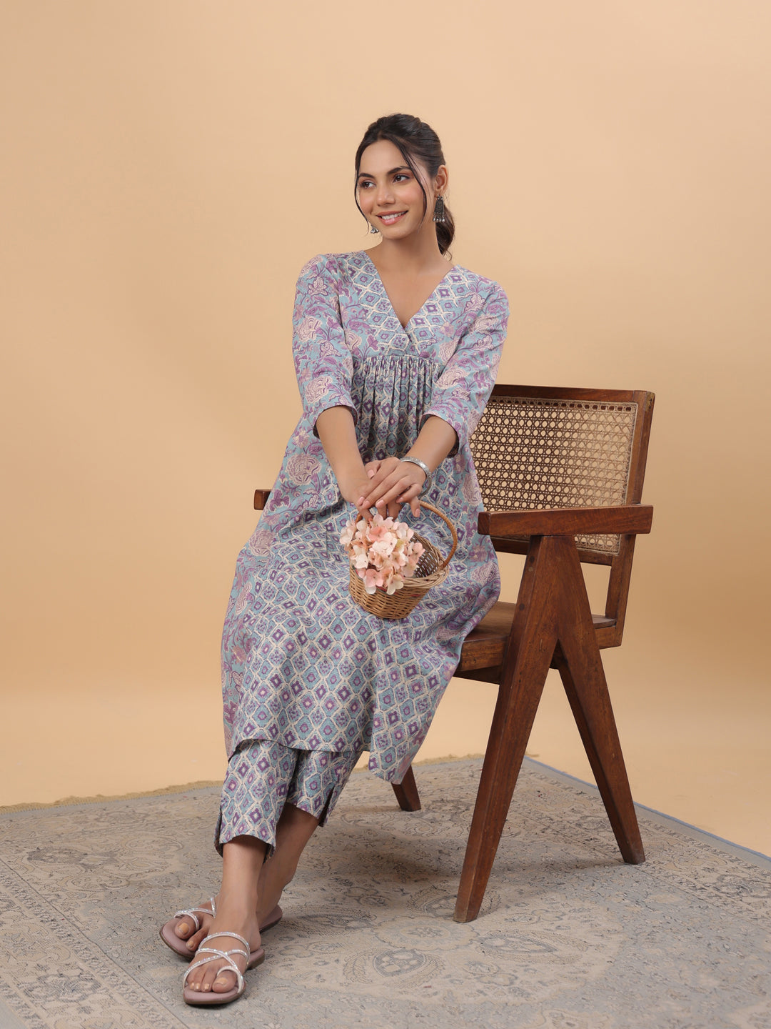 ZERESOUQ-Light-Blue-&-Multicolor-Cambric-Panelled-2-Piece-Kurta-Set