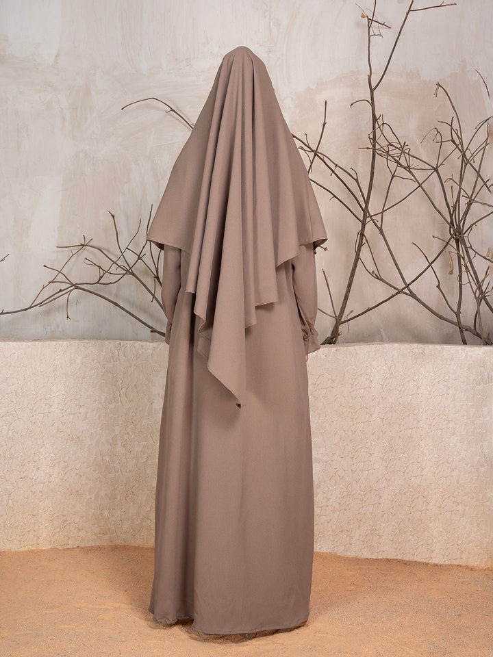 Light Brown Crushed Fabric Abaya With Khimar