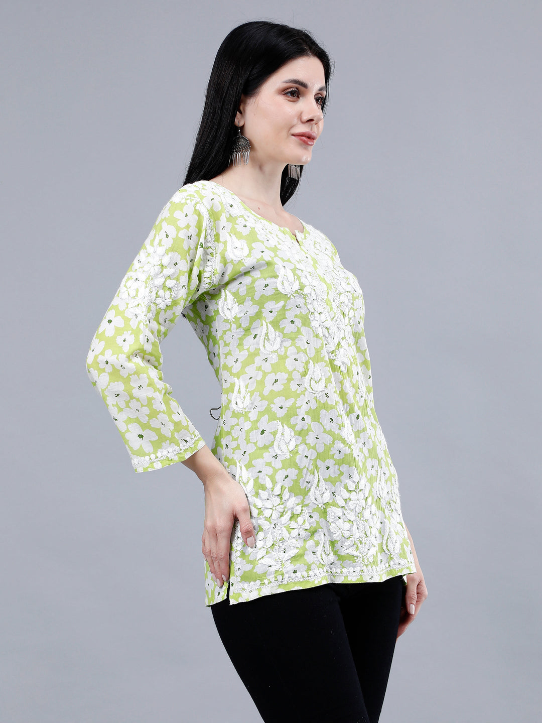 Light-Green-Mulmul-Embroidered-Chikankari-Short-Tunic