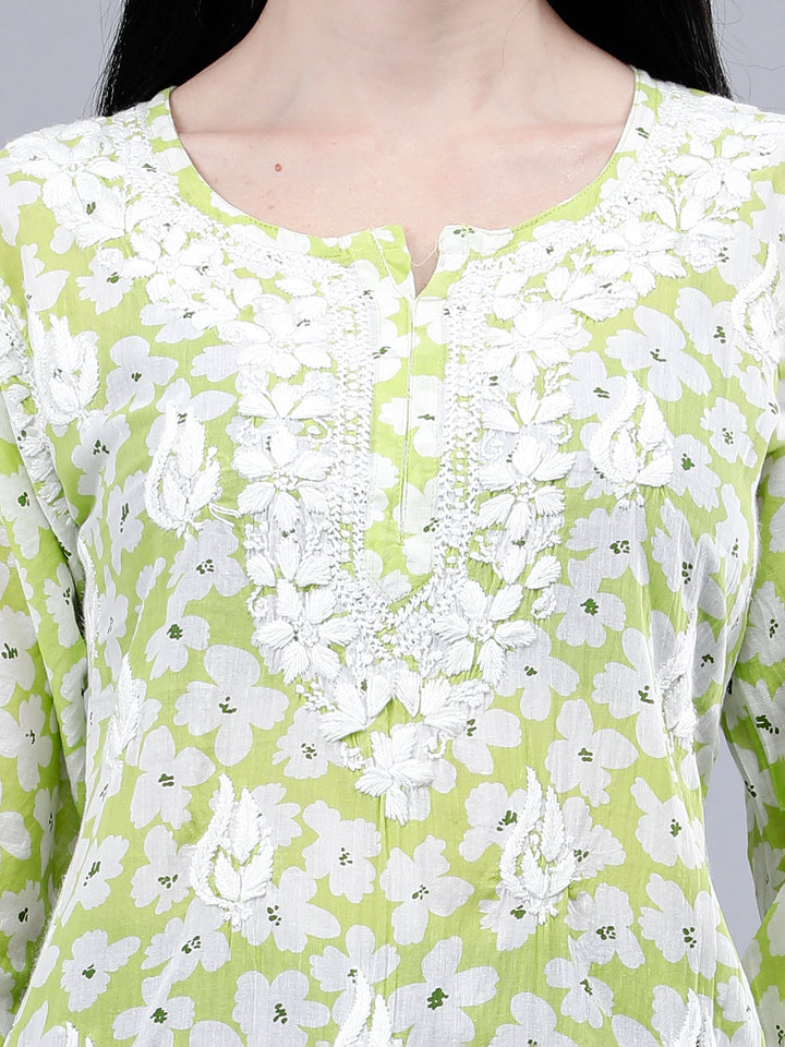 Light-Green-Mulmul-Embroidered-Chikankari-Short-Tunic