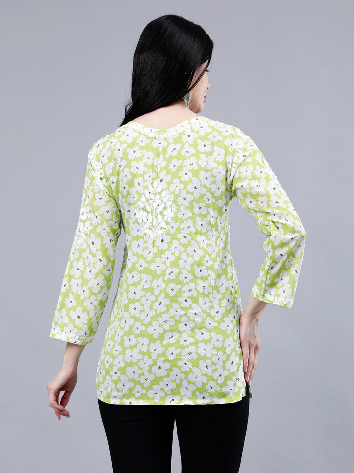 Light-Green-Mulmul-Embroidered-Chikankari-Short-Tunic